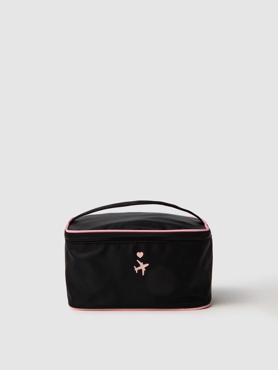Women's multicolour beauty case with pink trim_0