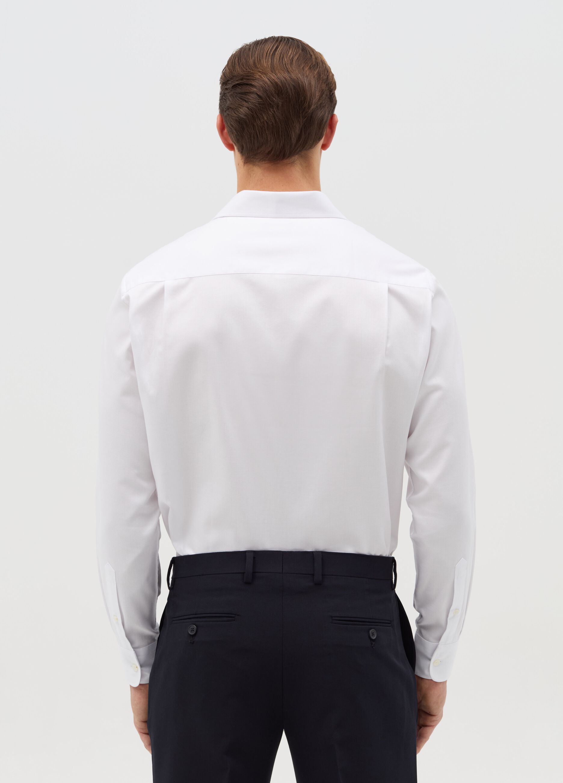Regular-fit easy-iron shirt in white Oxford cotton