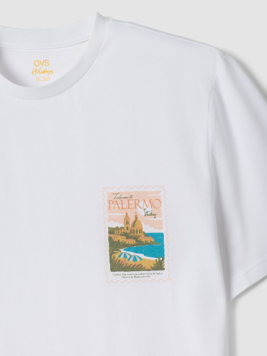 T-shirt bianca in puro cotone con stampa regular fit_5