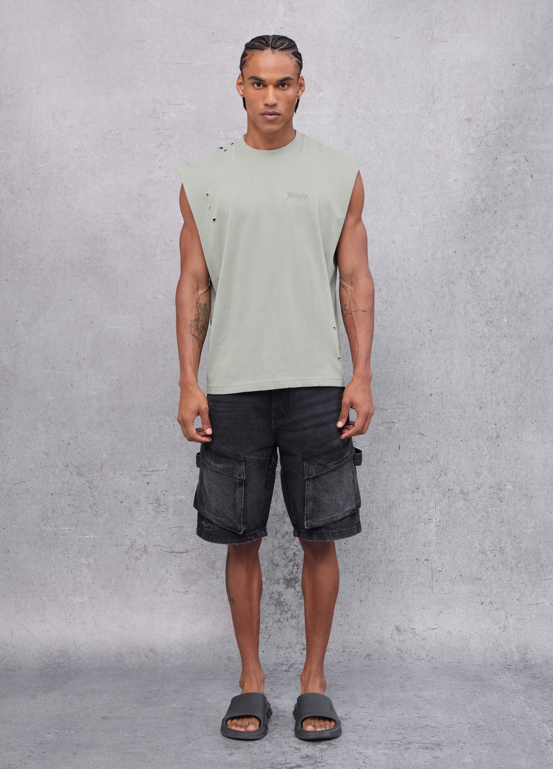 Distressed Tank Top Military Green 