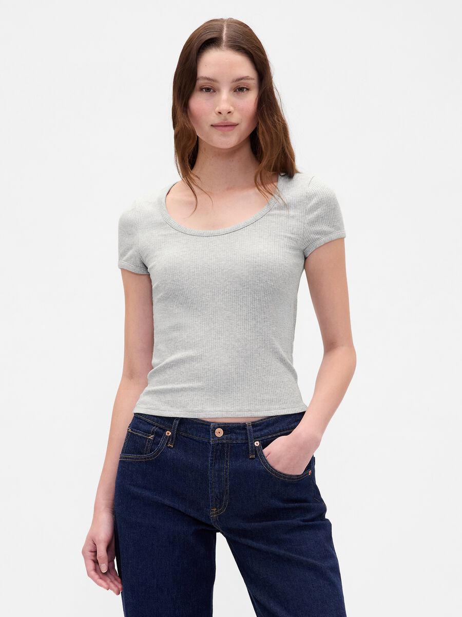 T-shirt grigia elasticizzata a maniche corte_0