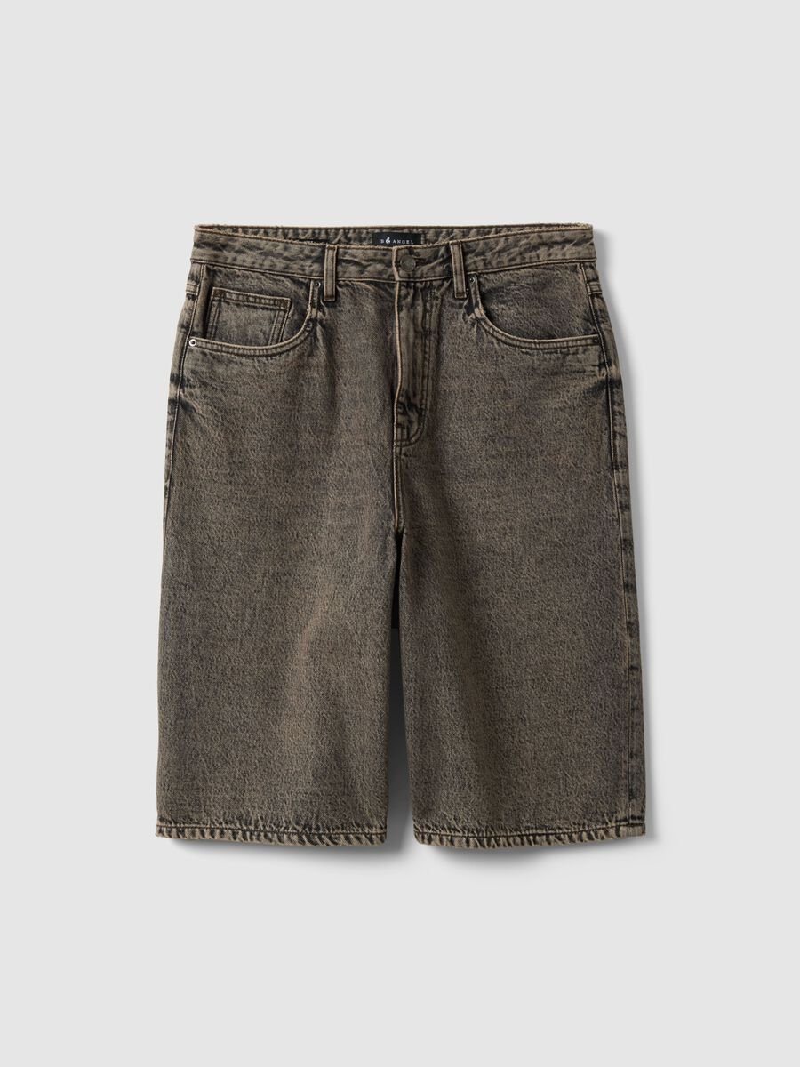 Brown slim-fit denim cotton shorts_4