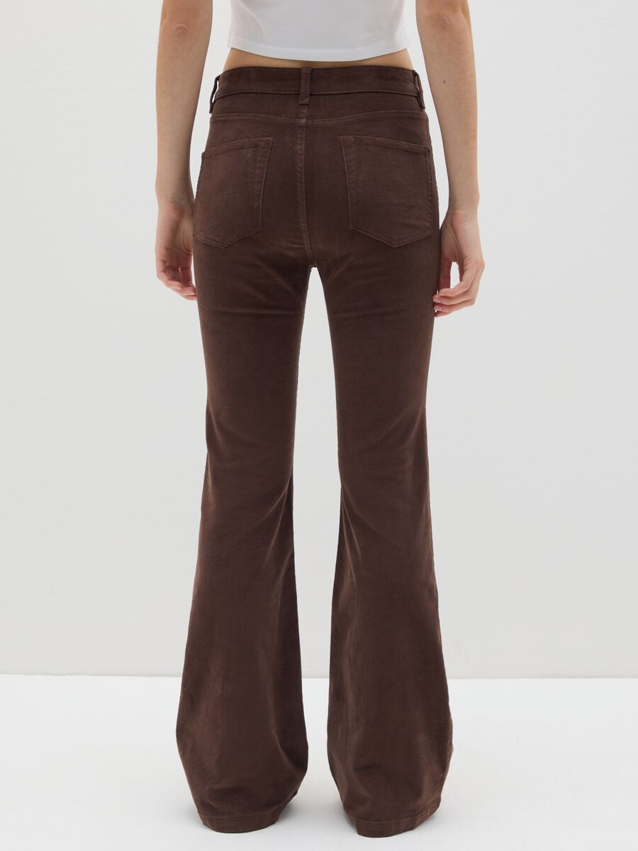 Brown Flare Trousers in Stretch Velvet_2