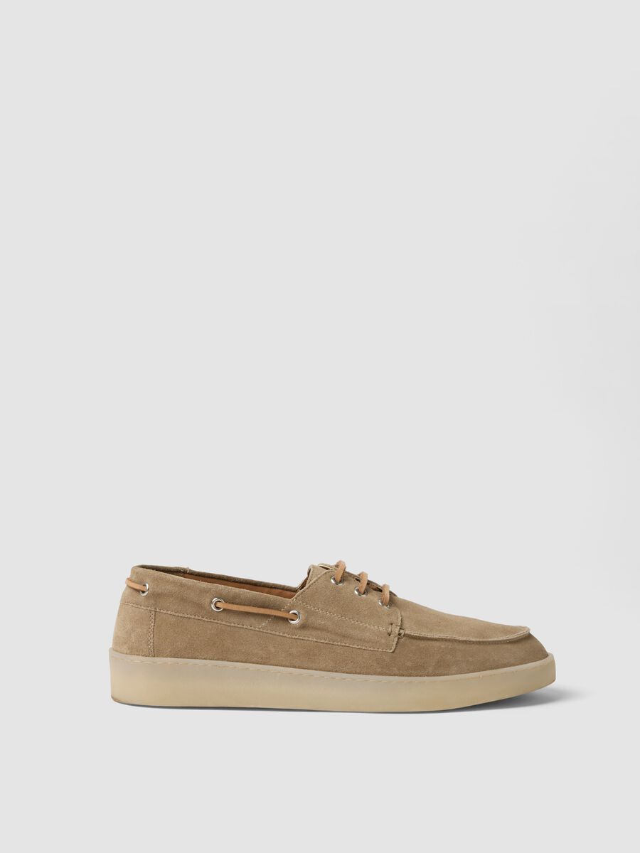 Beige Genuine Leather Boat Shoes_0