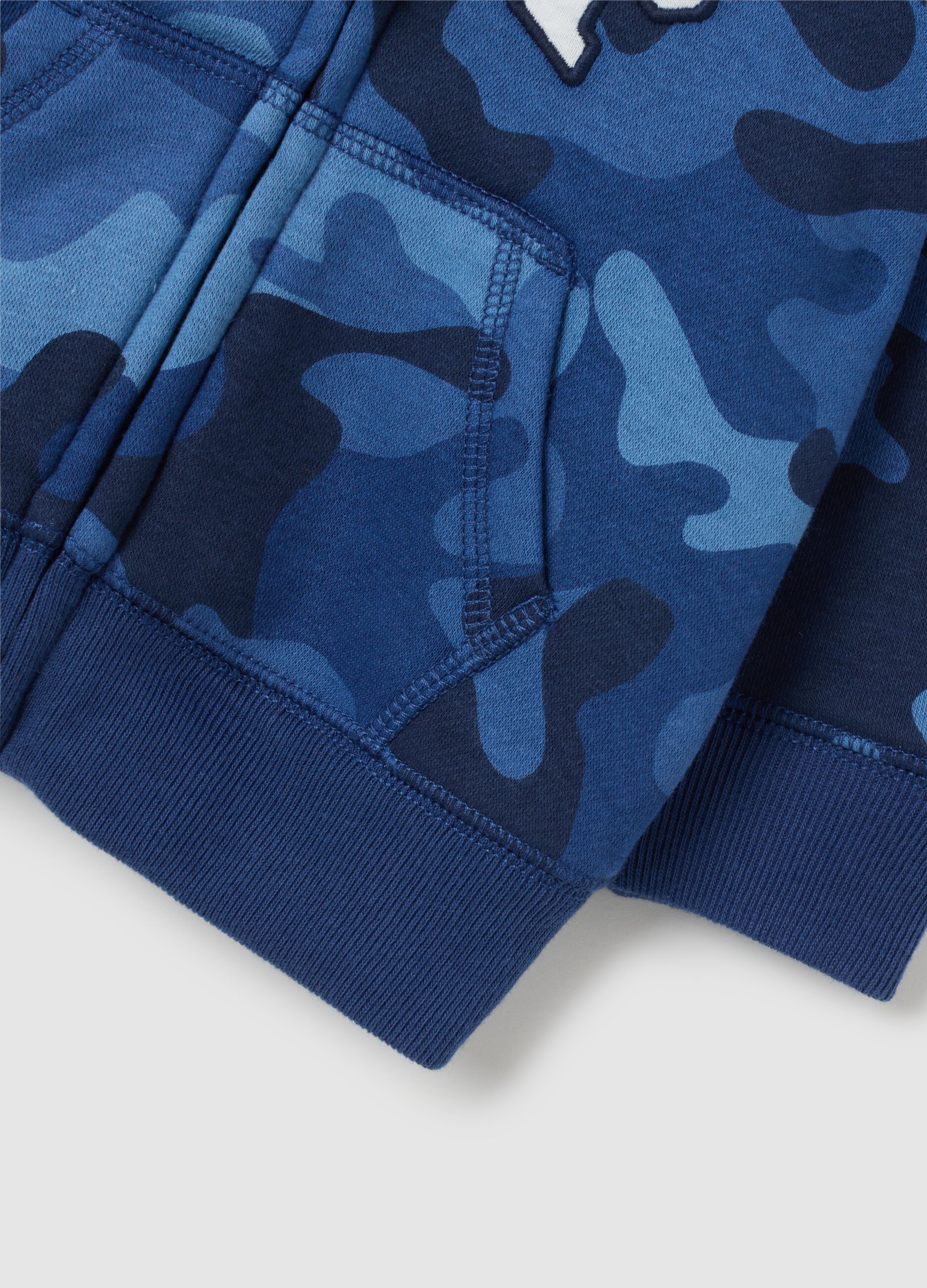 Full-zip camouflage plush hoodie