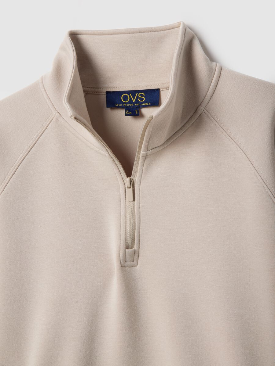 Beige regular fit modal blend sweatshirt with half zip_5