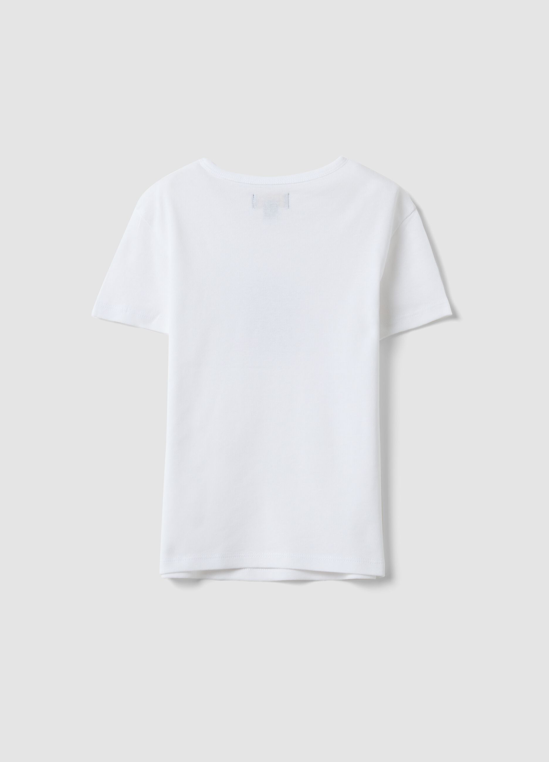 Girls&rsquo; white pure cotton slim-fit T-shirt with dog print