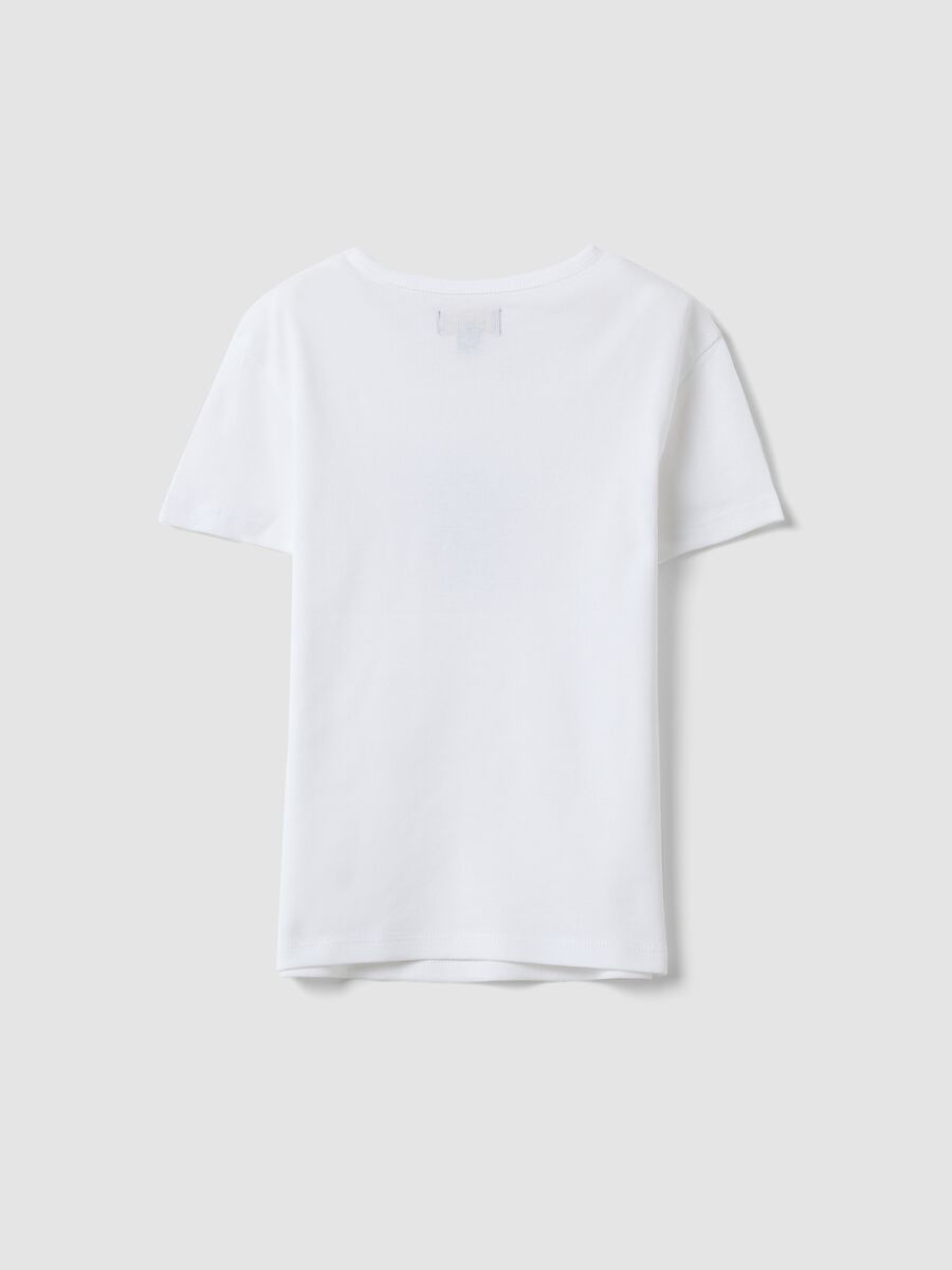 T-shirt bianca in puro cotone da ragazza slim fit con stampa cane_1