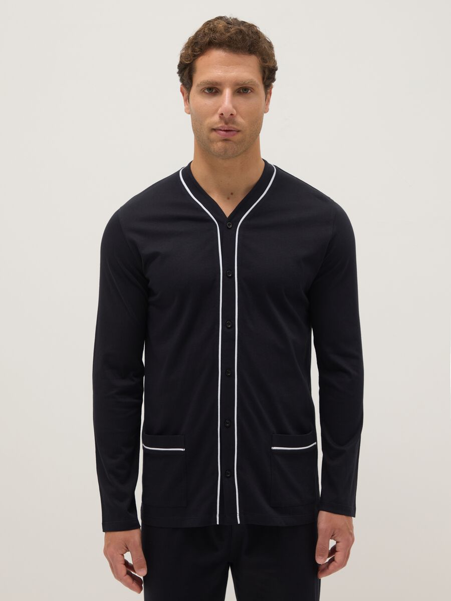Regular fit black pure cotton pyjamas with contrasting details_1