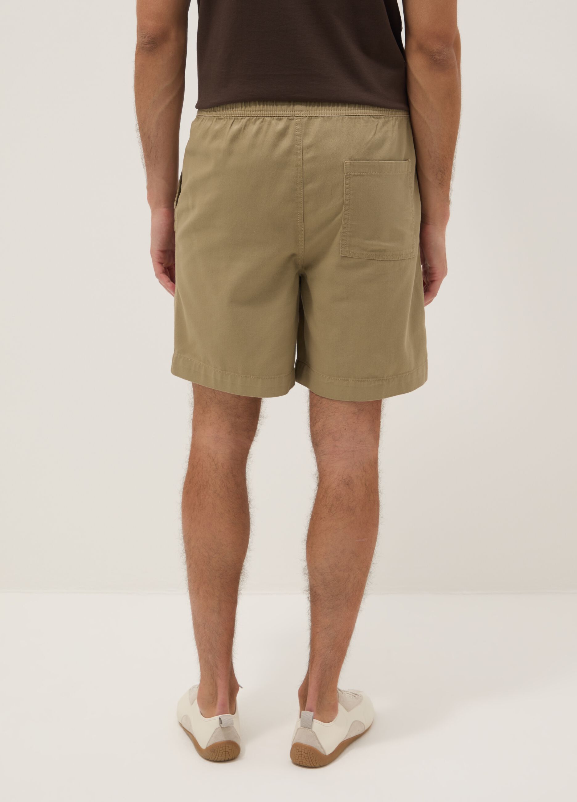 Beige regular-fit pure cotton shorts