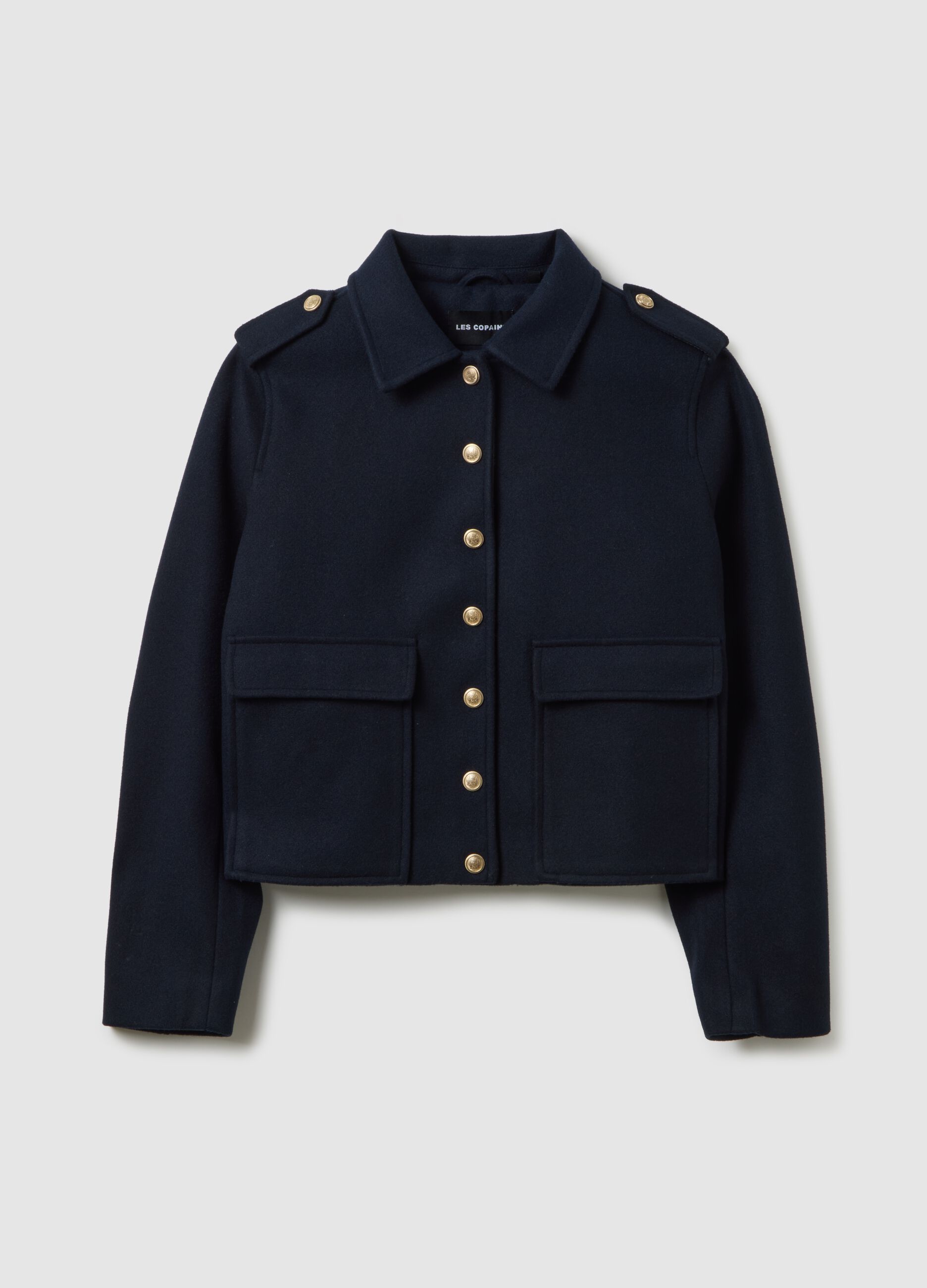 Blue regular fit jacket with button closure