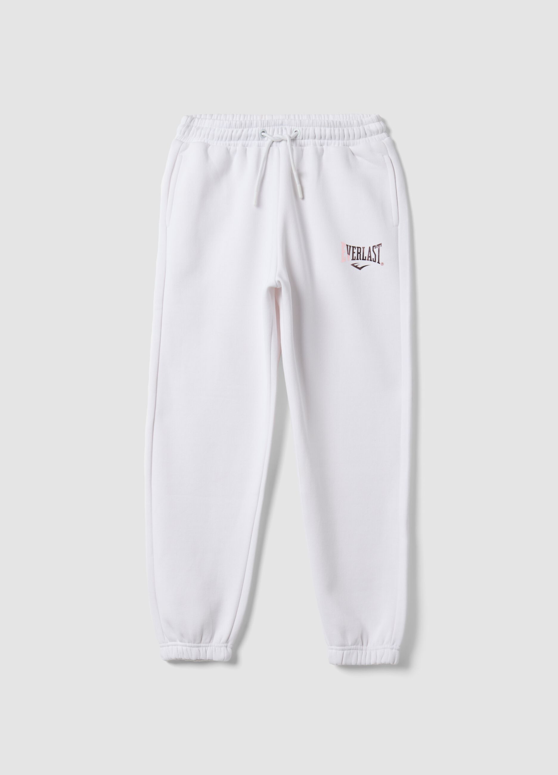White cotton-blend girls&rsquo; joggers, regular fit