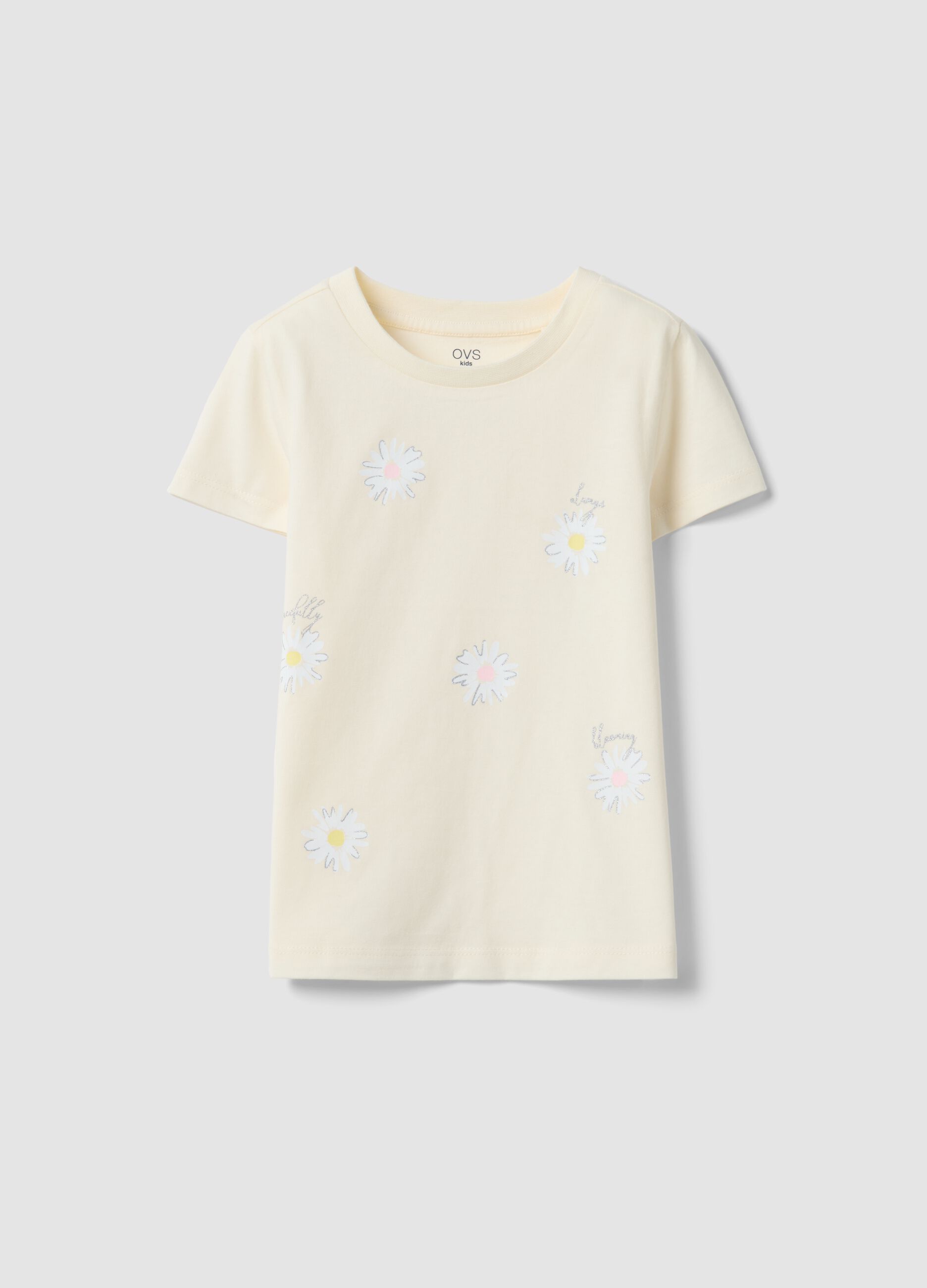 Yellow pure cotton regular fit t-shirt with print for girls