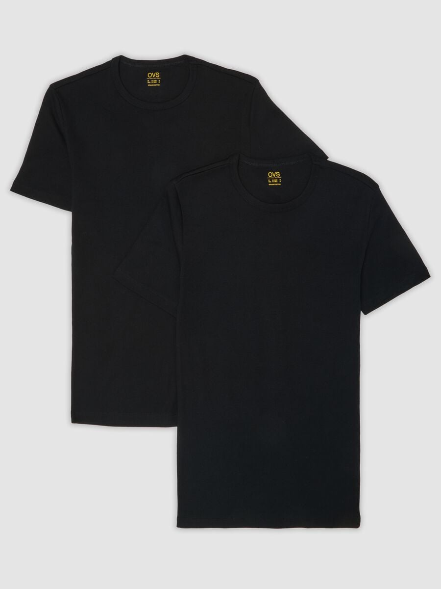 2-pack black crew-neck T-shirts in pure organic cotton, regular fit_4