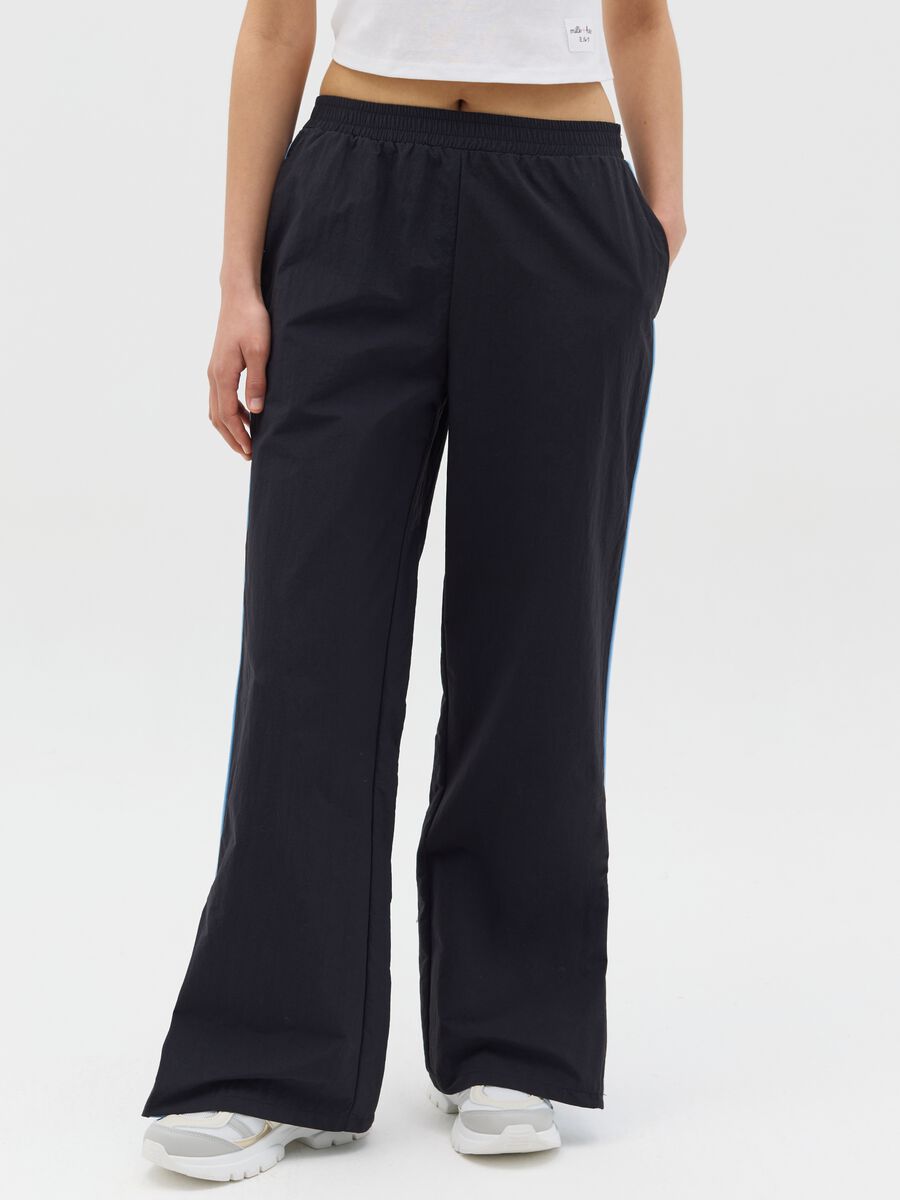 Black nylon joggers with splits and zip_1