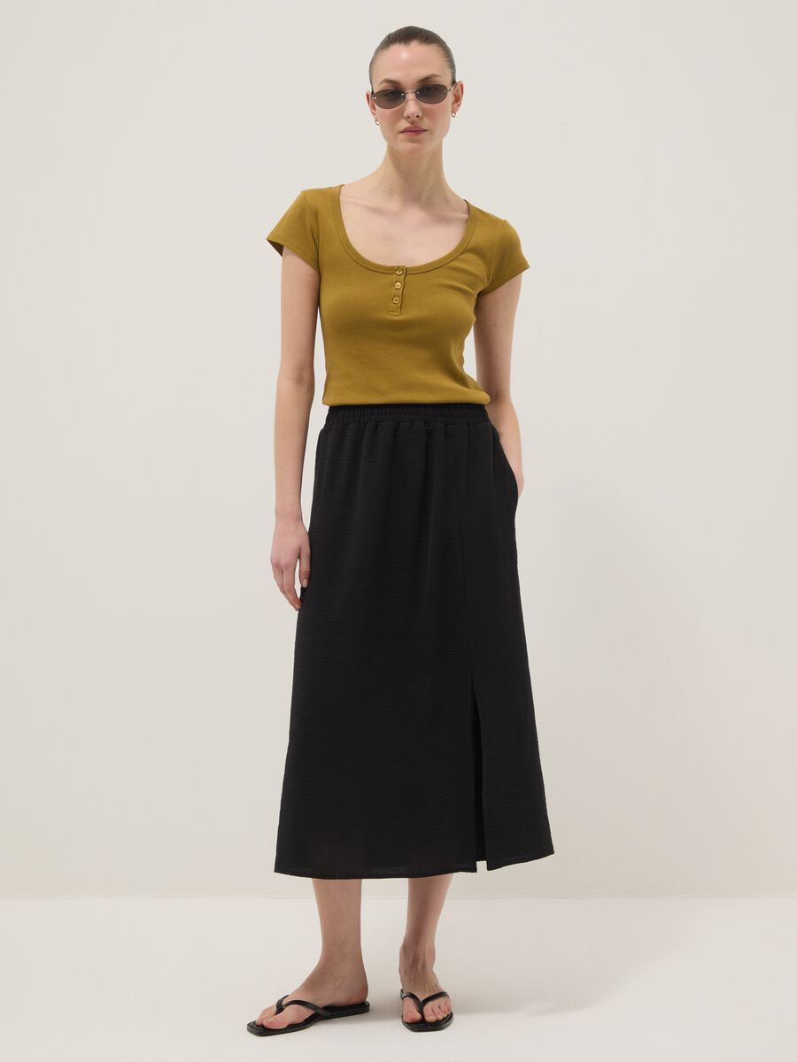 Yellow pure cotton regular fit T-shirt with deep henley neckline_2