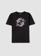 Children's oversized fit pure black cotton T-shirt with koi carp_0
