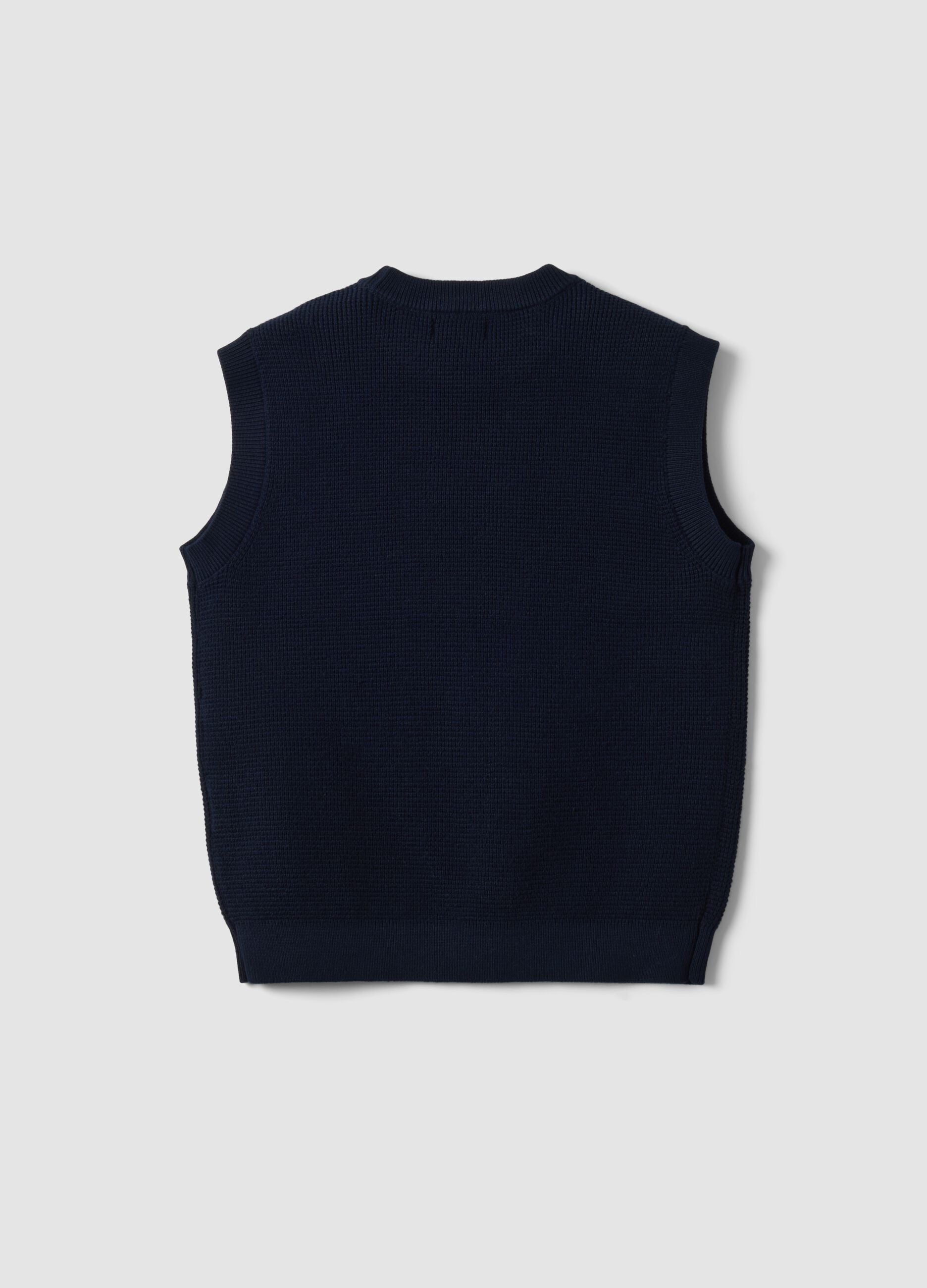 Blue cotton-blend knitted gilet with embroidery for boys