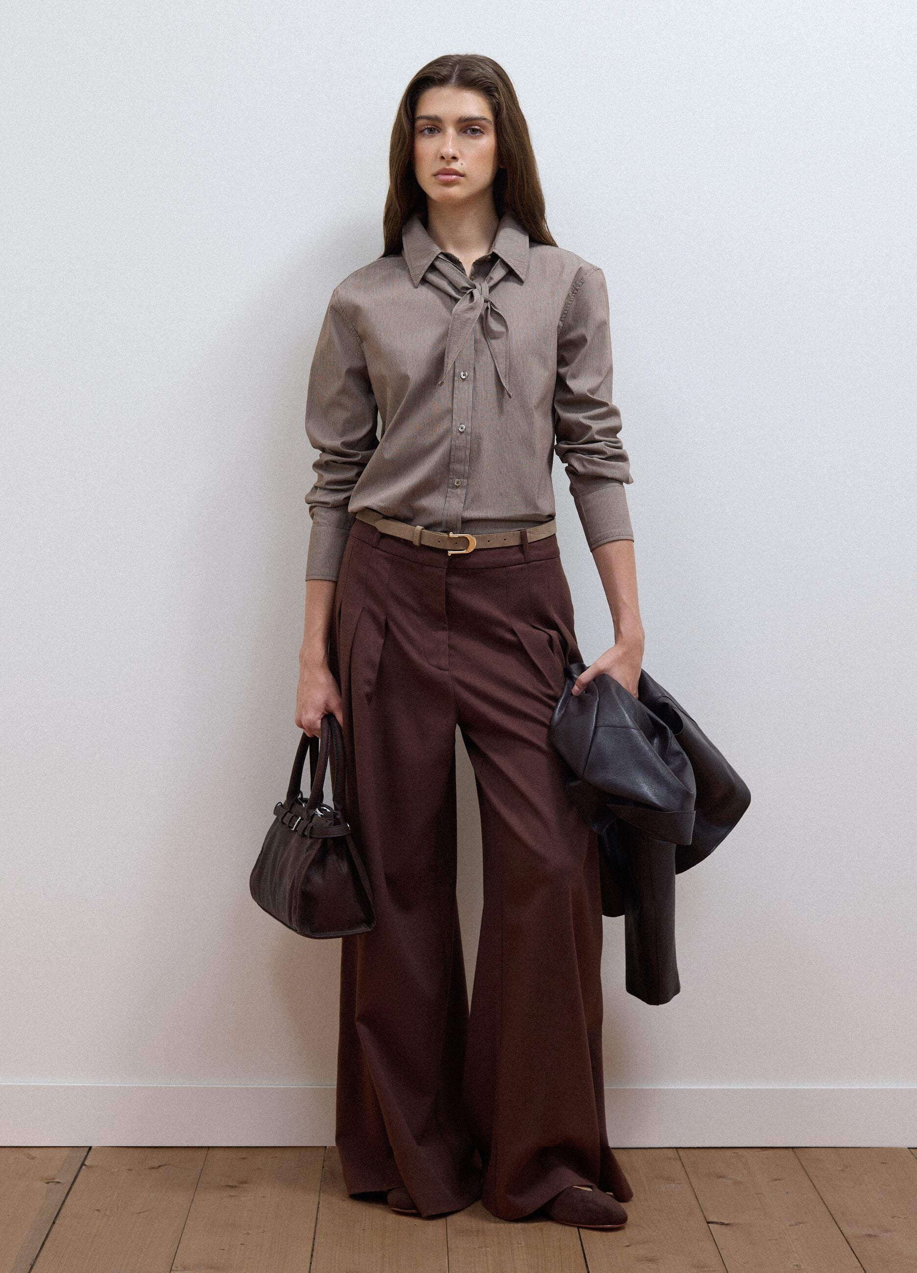 Multicolour stretch cotton shirt with scarf collar