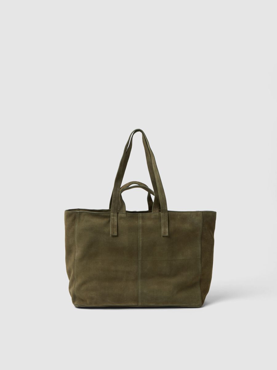 Shopper in vera pelle verde con chiusura a zip_1