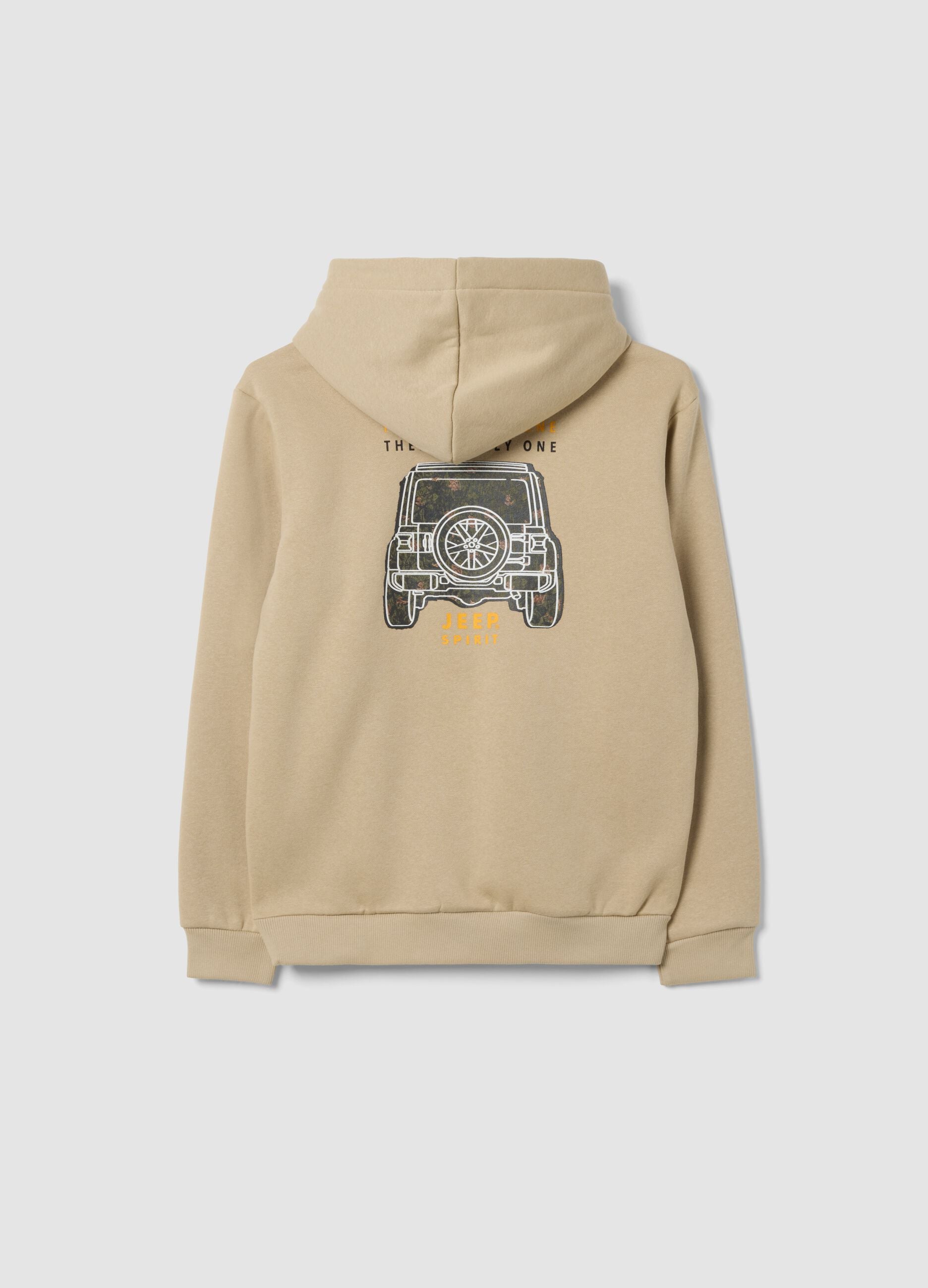 Beige cotton-blend hoodie with Jeep print