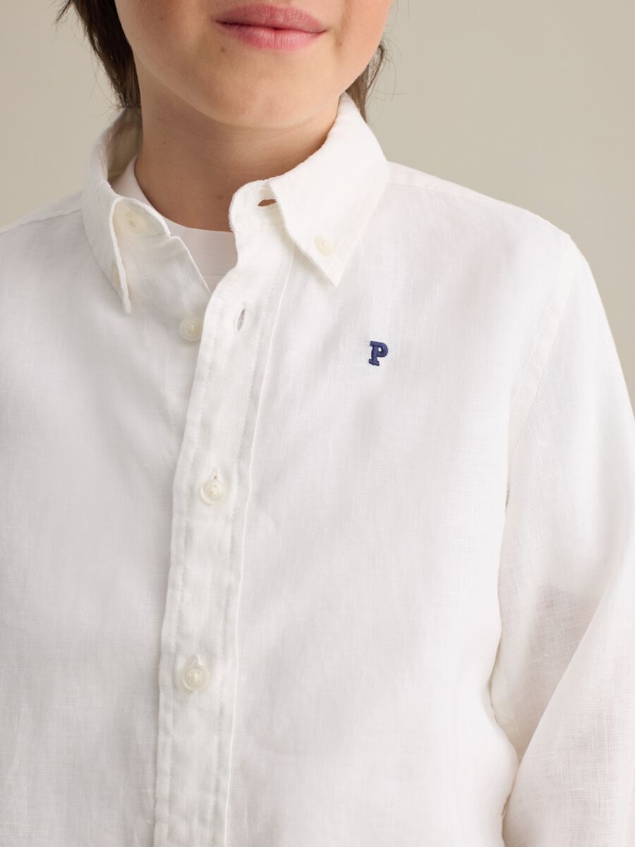 White linen shirt with logo embroidery_1