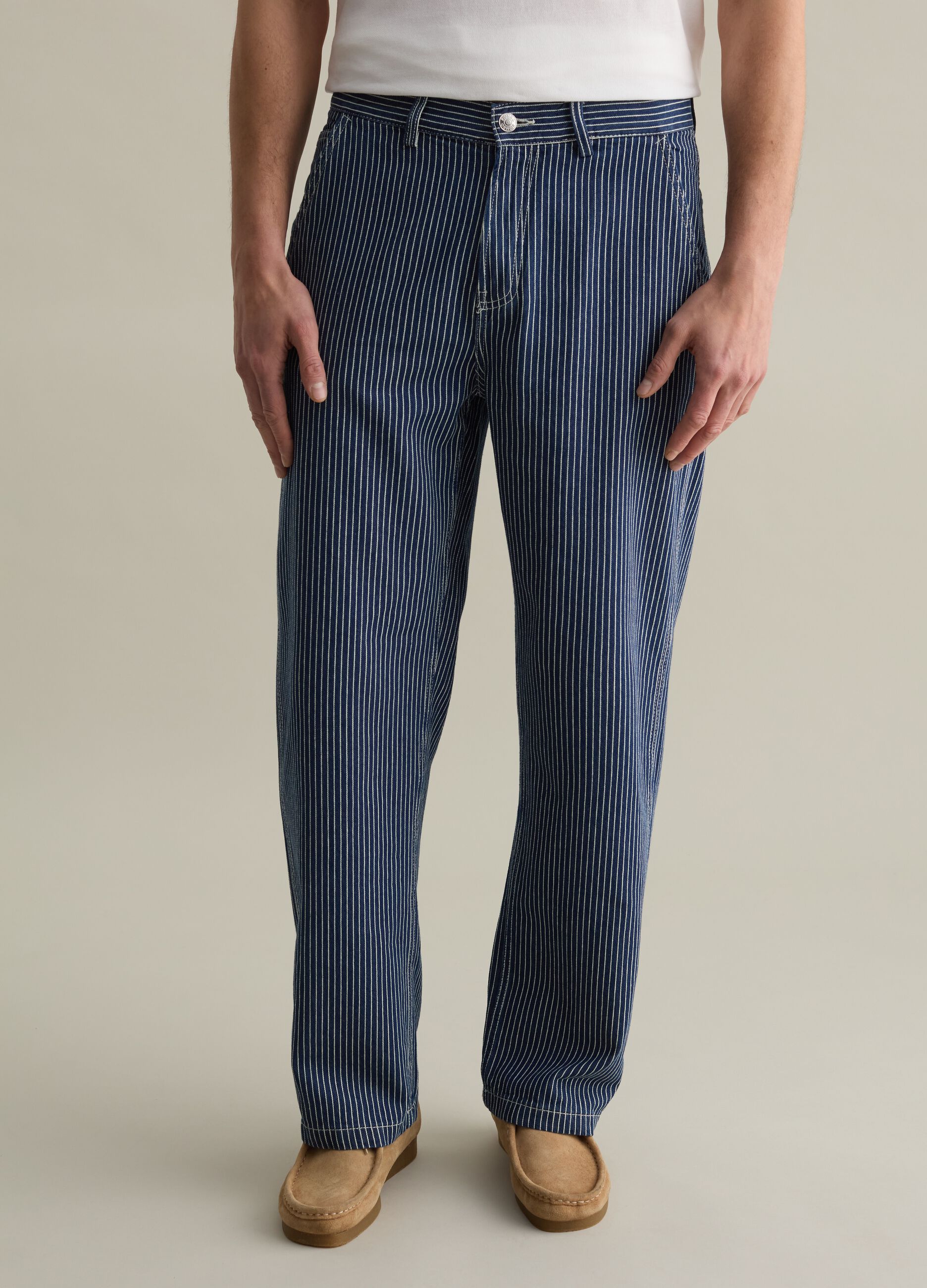 Pinstriped worker chino trousers