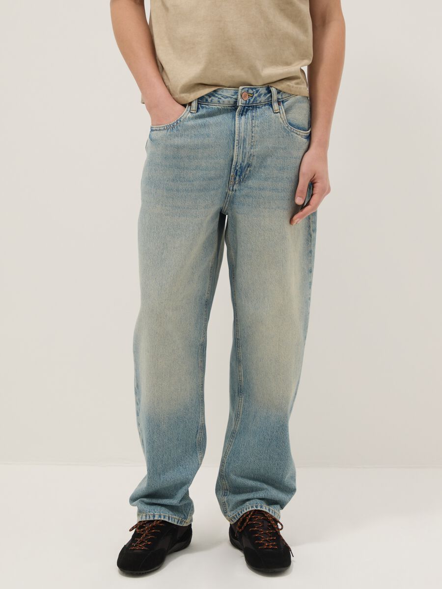 Jeans baggy blu in puro cotone elasticizzato_1