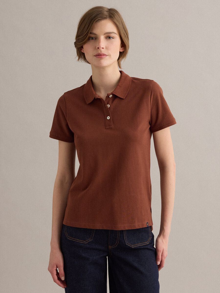 Polo in puro cotone biologico marrone regular fit_0