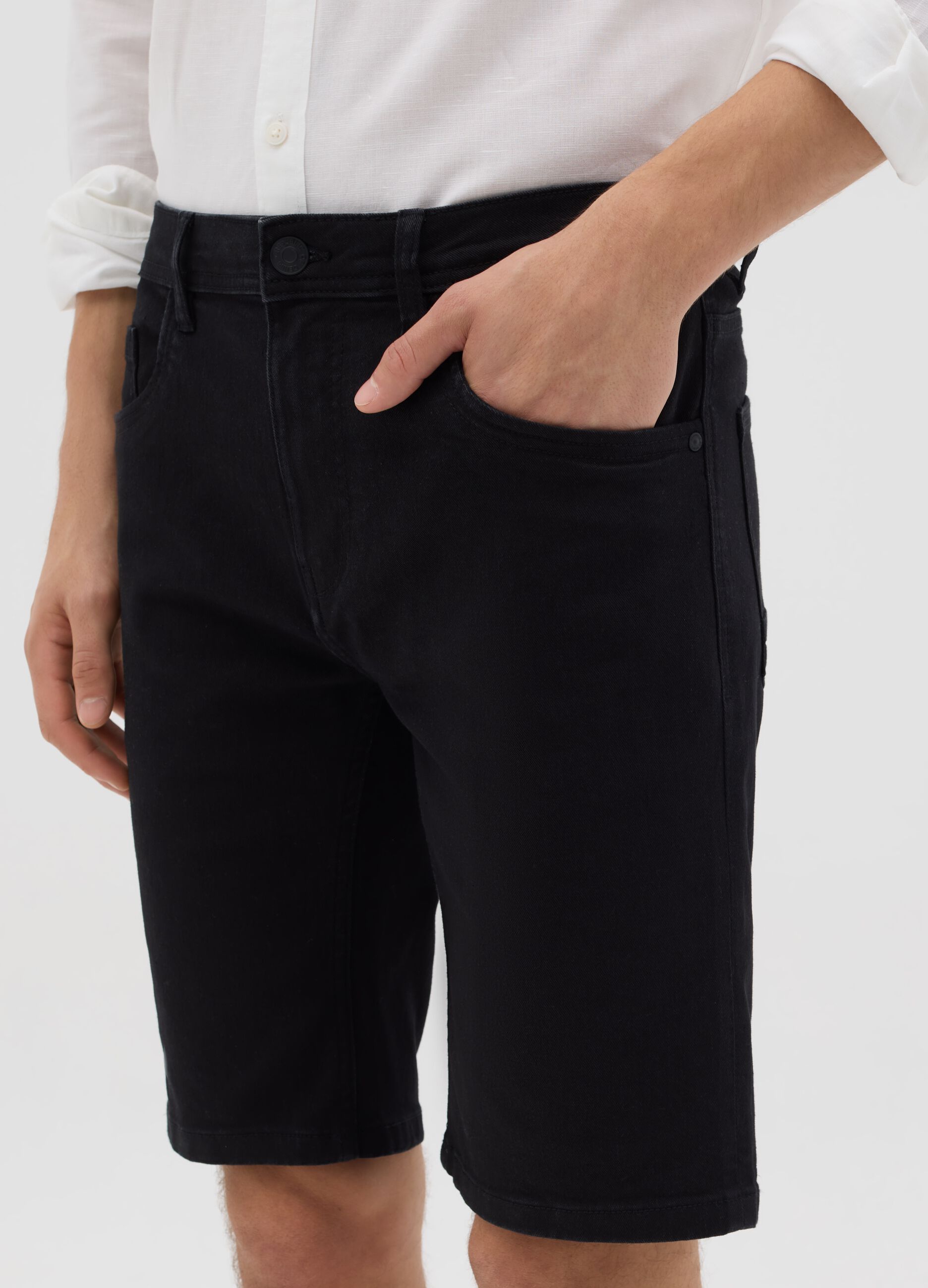 Black stretch denim shorts by Ovs