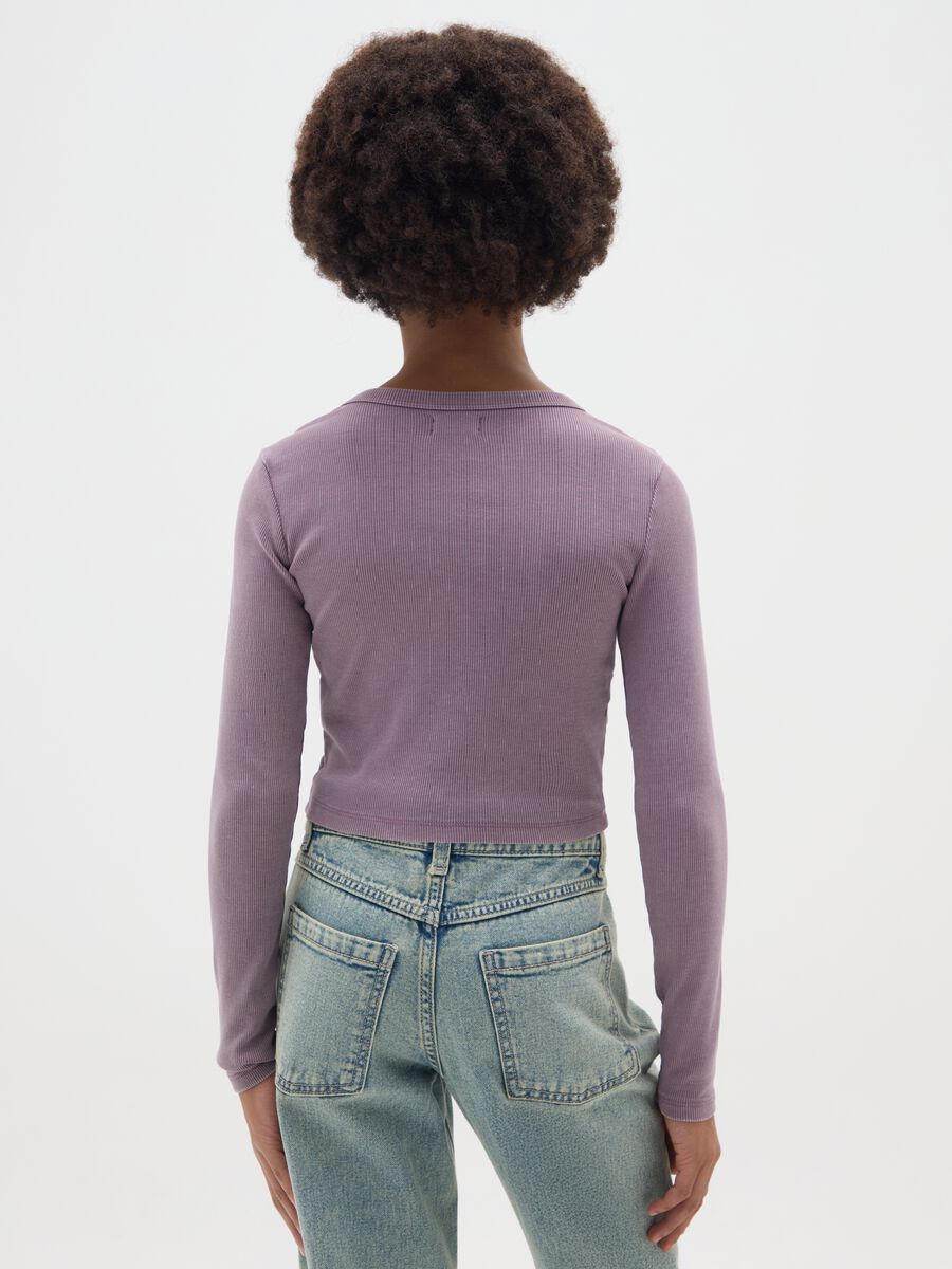 Purple Henley cotton blend fitted girl's T-shirt_2