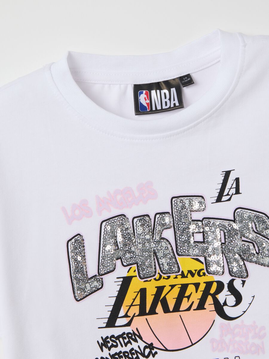 White NBA Los Angeles Lakers crop T-shirt in cotton_2