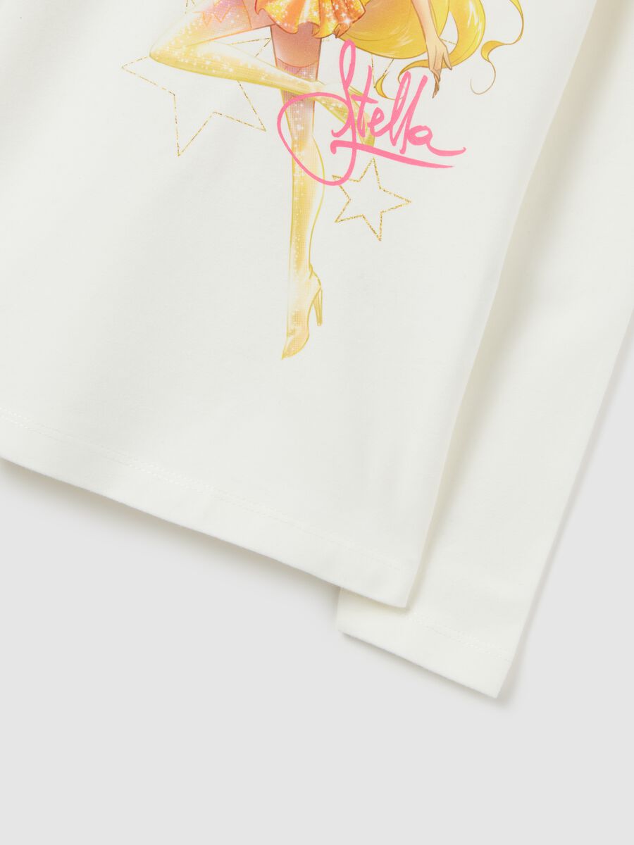 White stretch cotton girl's t-shirt, regular fit with print_3