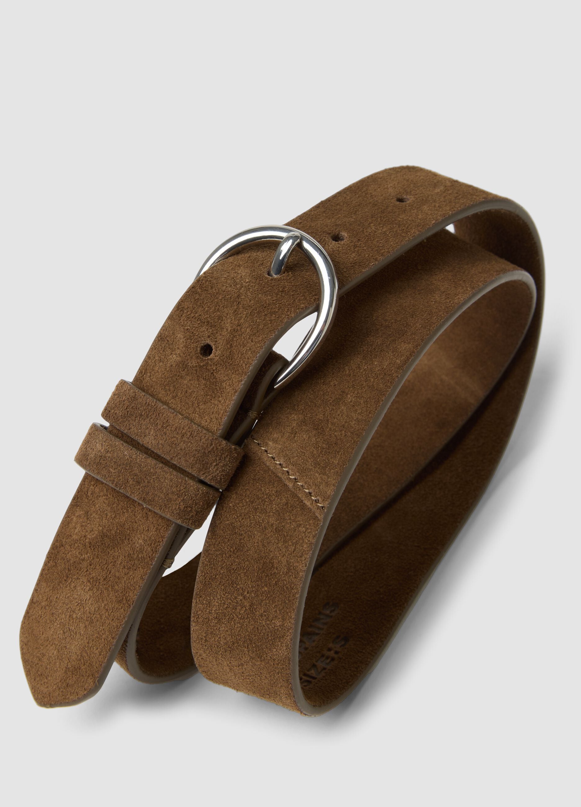 Brown genuine leather belt with oval buckle