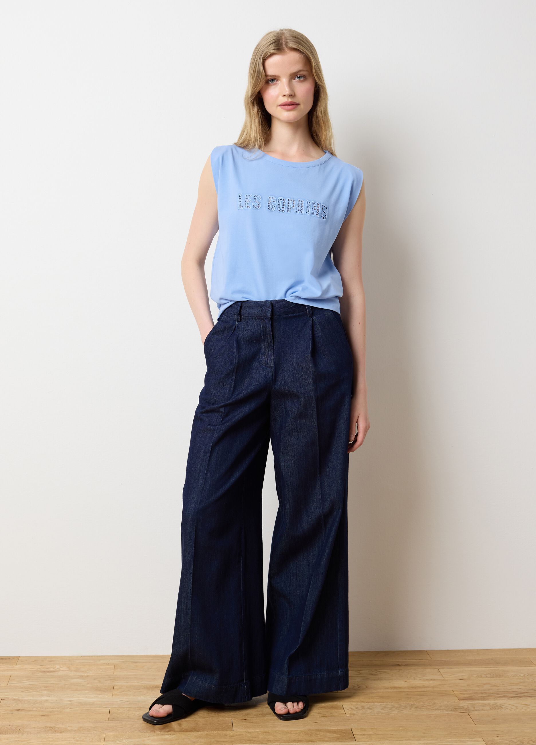 Light blue stretch cotton T-shirt with logo