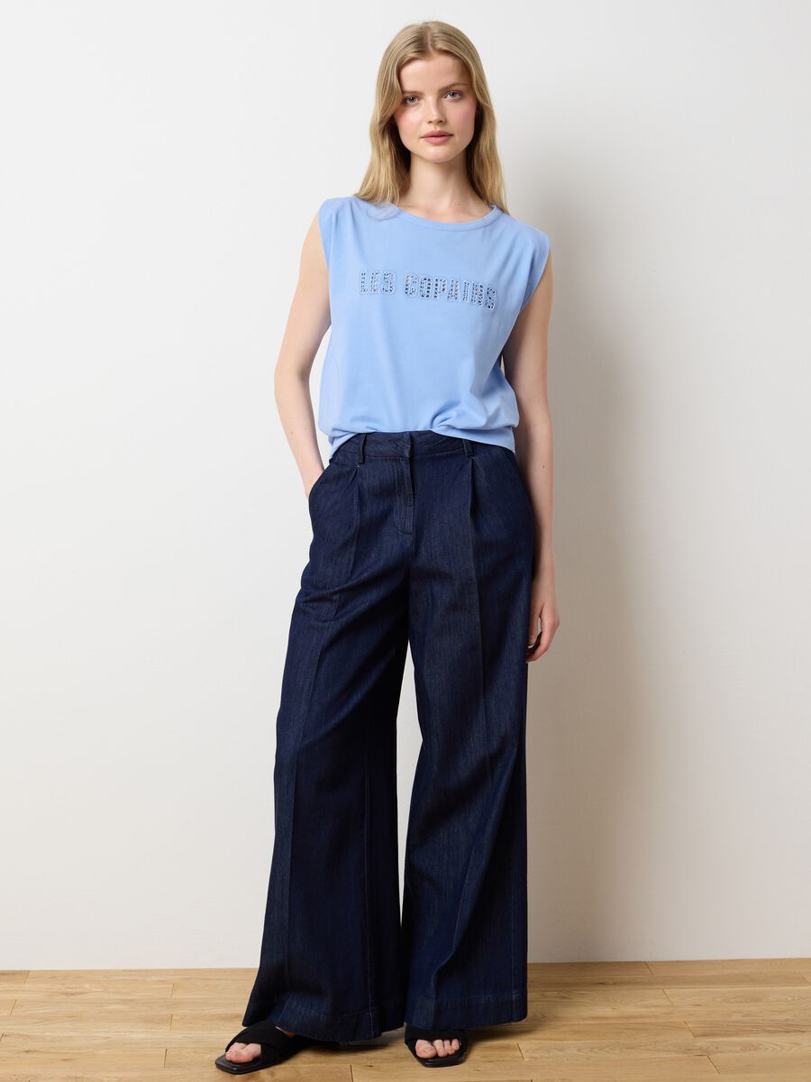 Light blue stretch cotton T-shirt with logo_2