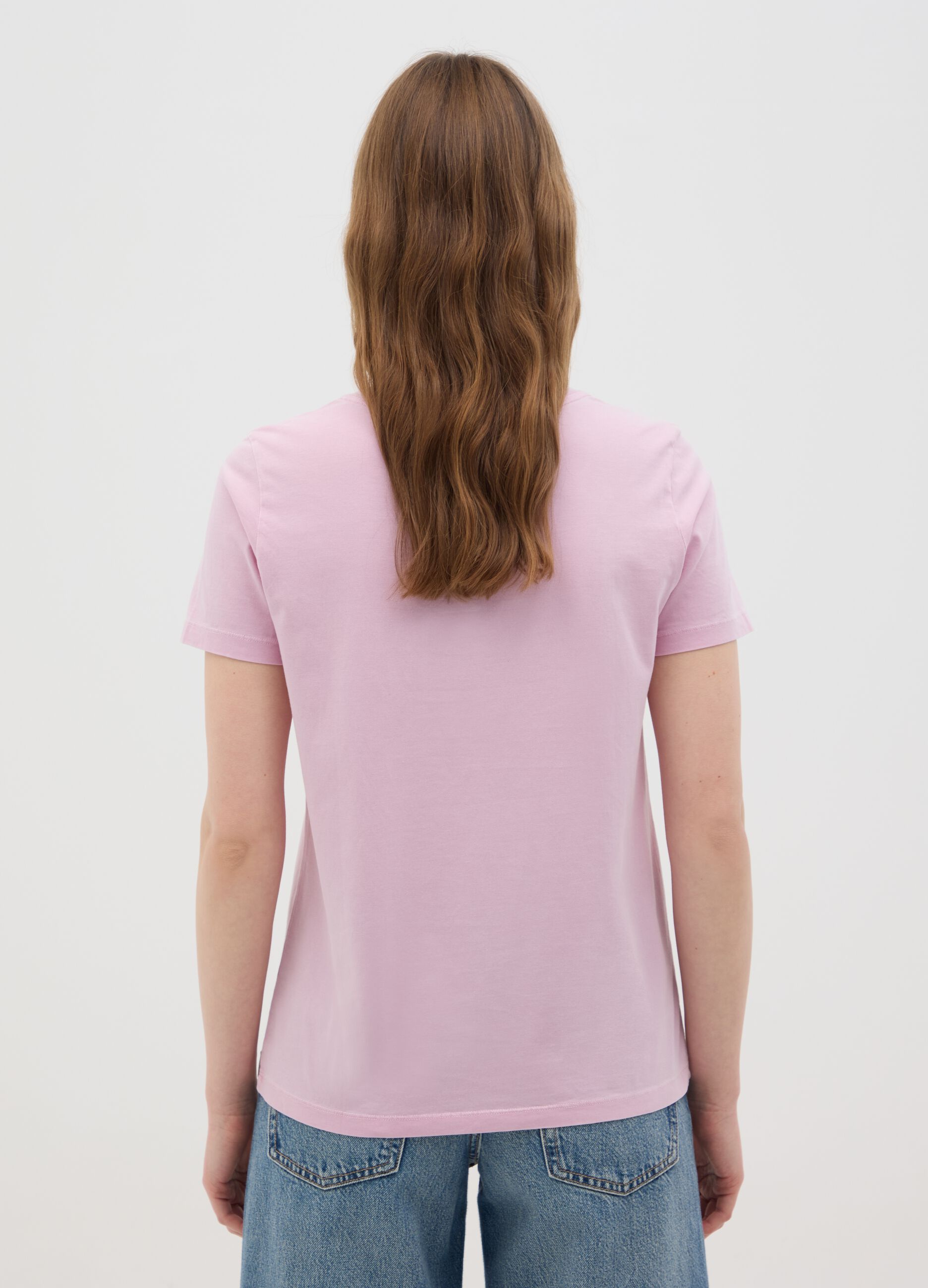 Women’s pink regular-fit T-shirt in 100% cotton with round neck
