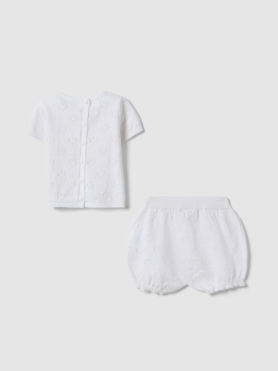 Set t-shirt shorts in puro cotone bianco da neonata con cuori_1