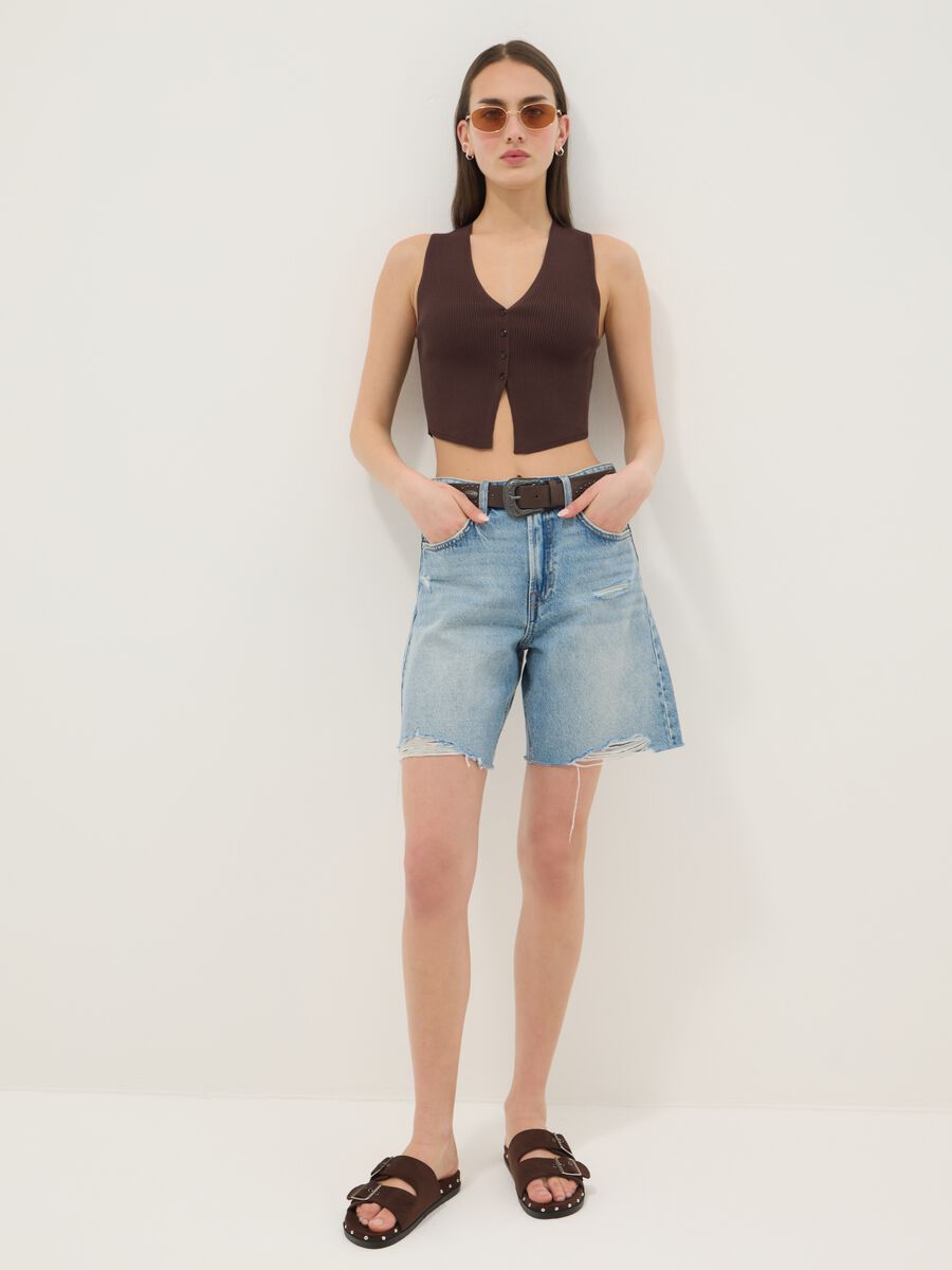 Gilet in misto viscosa marrone regular fit deep V_2