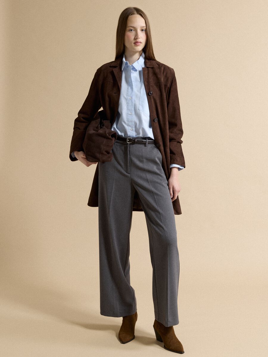 Pantaloni formali grigi flare in viscosa elasticizzata_0