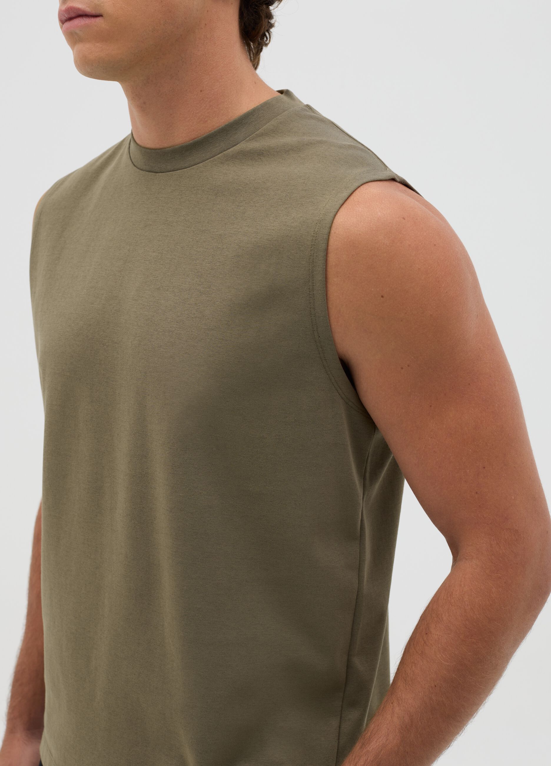 Men's Green Cotton Blend Relaxed Fit Tank Top