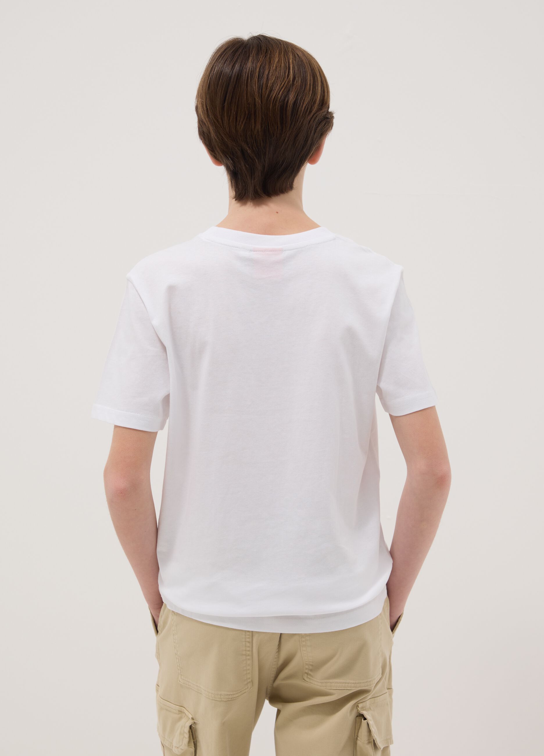 Boys' white pure cotton t-shirt regular fit with print