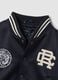 Blue varsity jacket with beige sleeves and print for boys_4