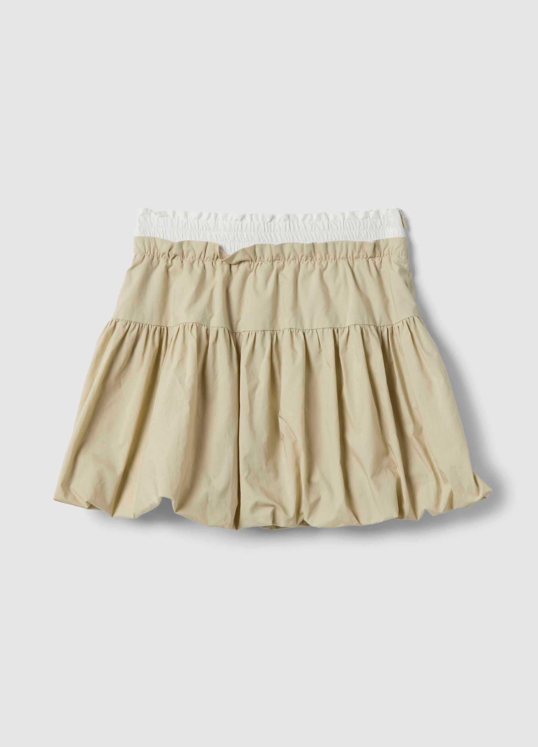 Pure cotton beige skirt with regular fit and ruched design