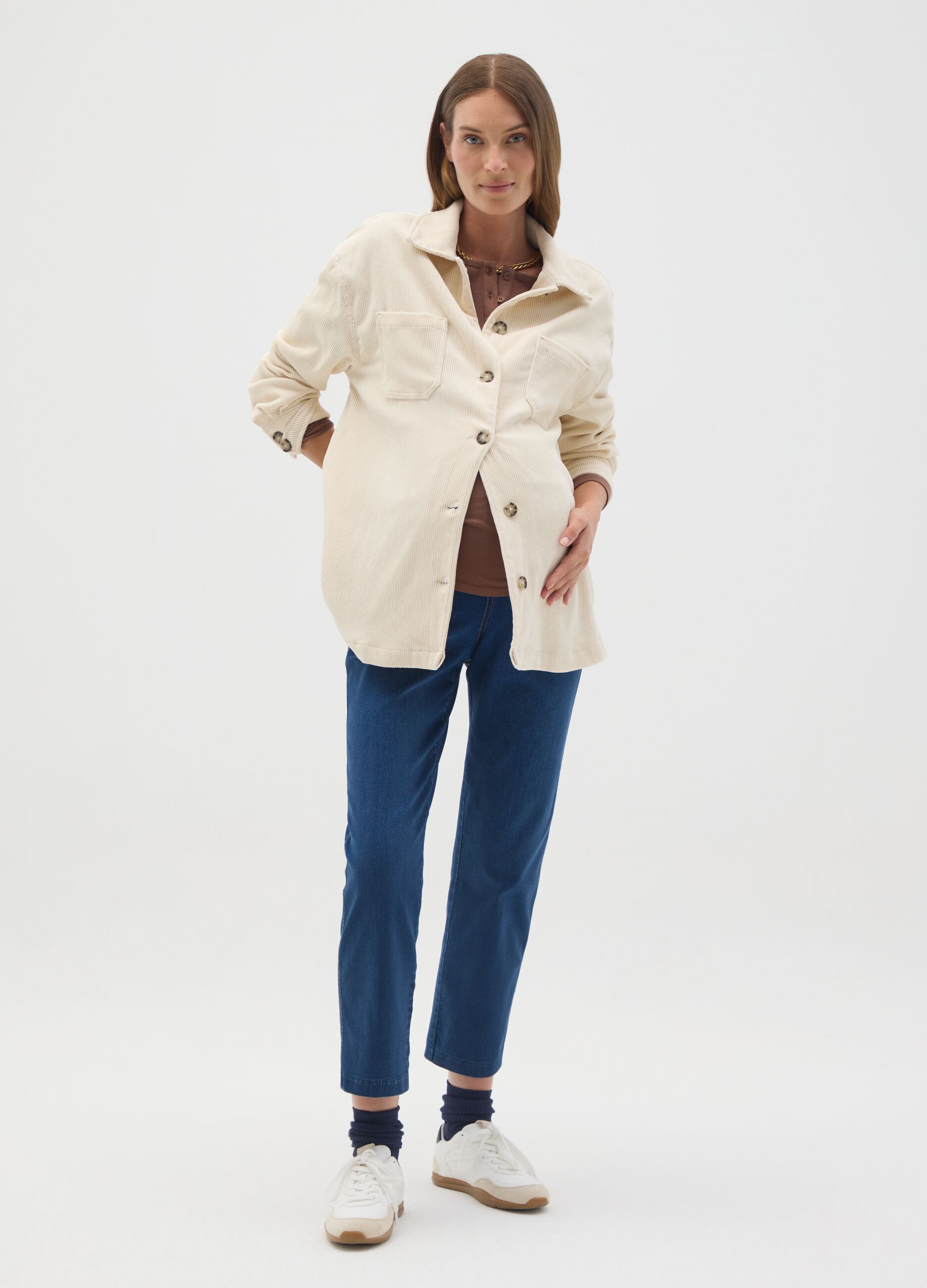 Cream Velvet Maternity Shacket