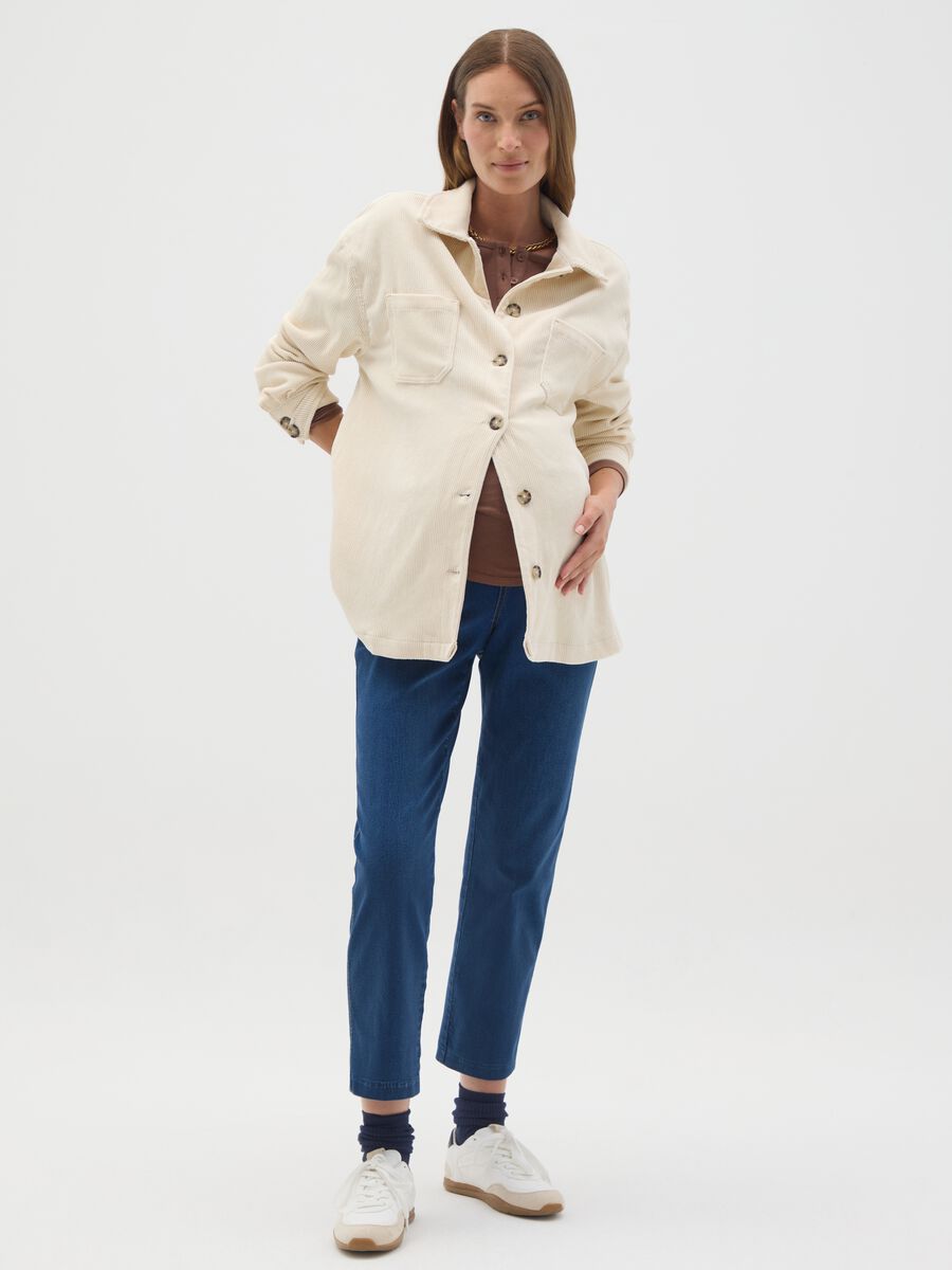 Cream Velvet Maternity Shacket_0