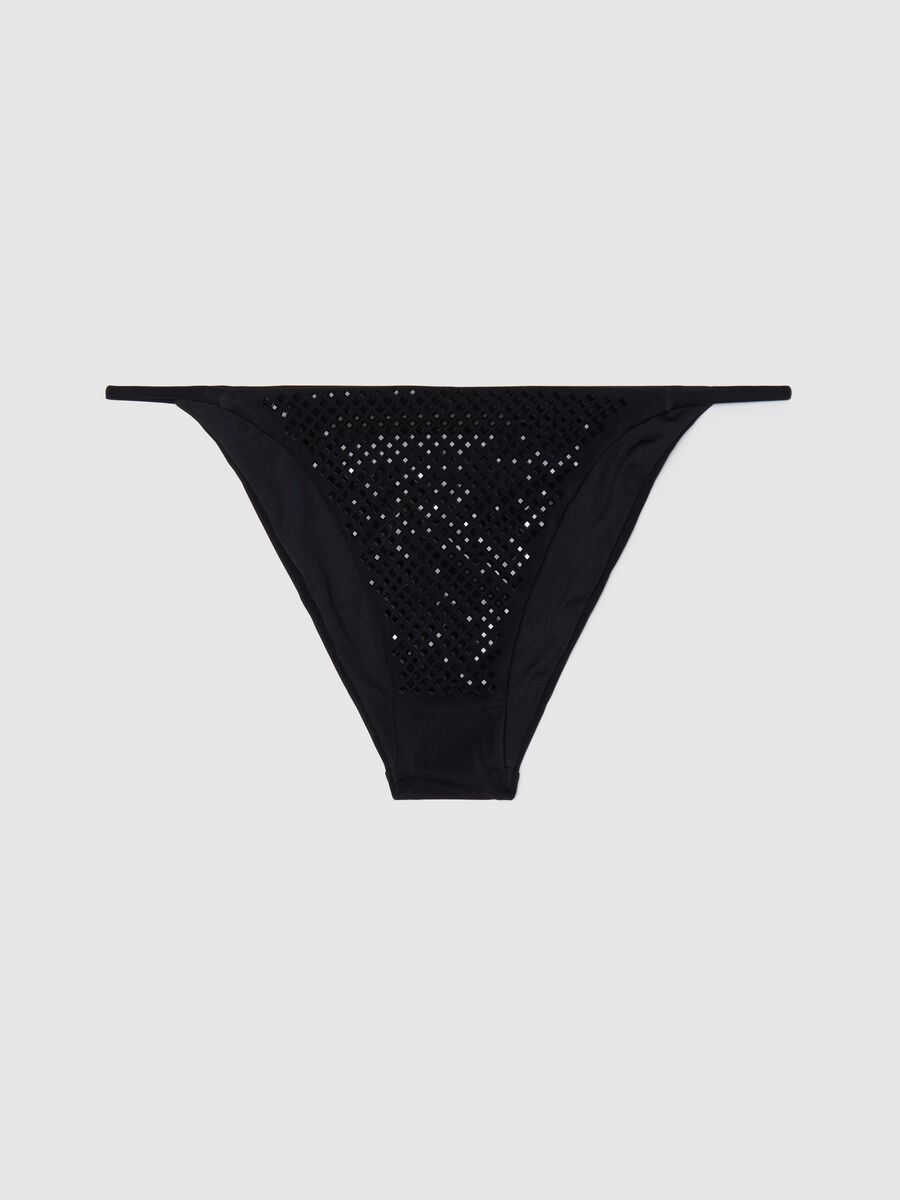 Women’s bikini briefs in black stretch fabric with mesh details_0
