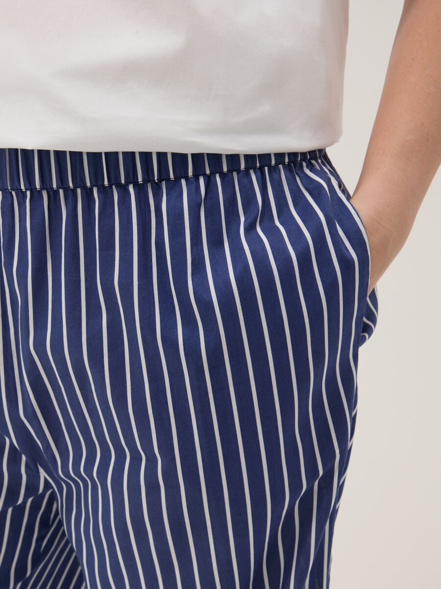 Pantaloni blu a righe in puro cotone wide leg_3