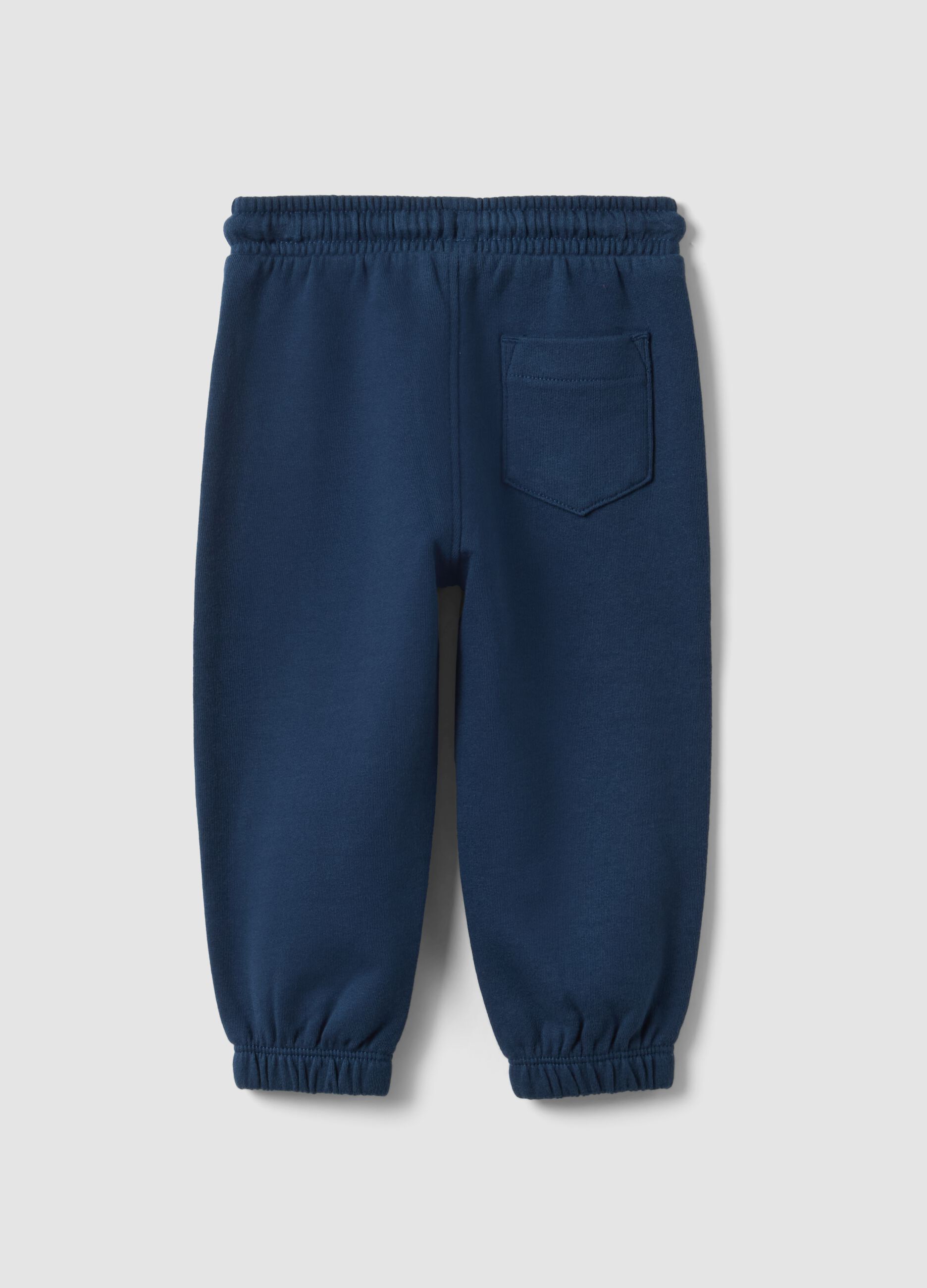 Blue organic cotton jogger trousers with drawstring for boys