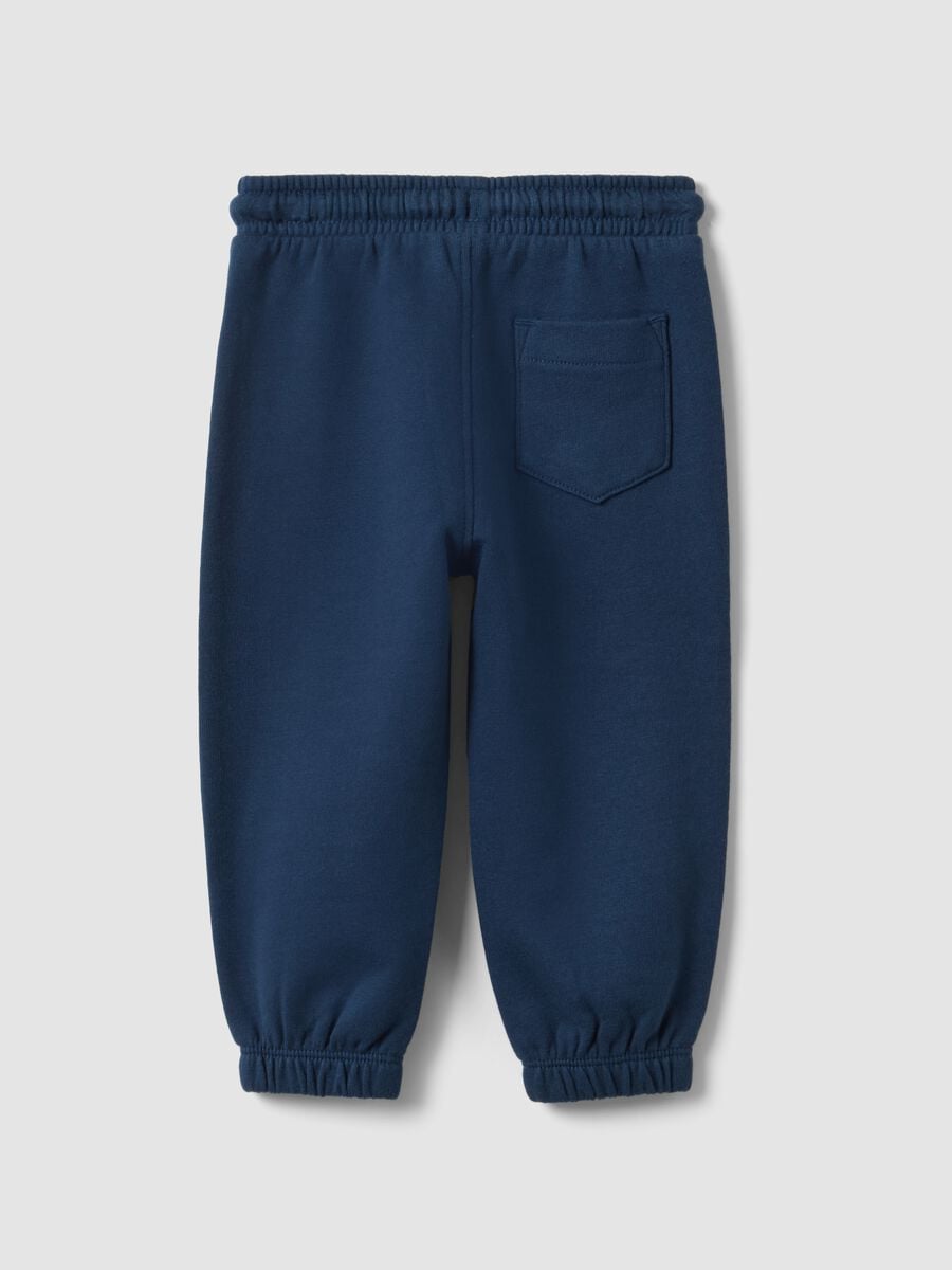 Pantaloni jogger blu in puro cotone organico con coulisse per bimbo_1
